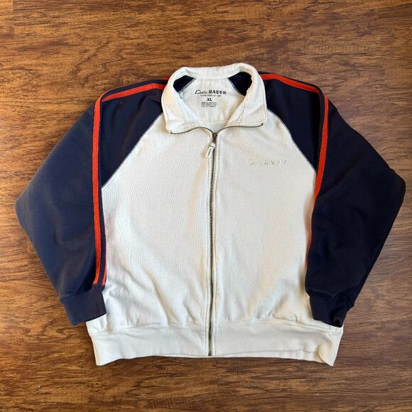 Eddie Bauer Full-Zip Sweater Fleece Jacket Mens XL Pockets White/Blue - Picture 1 of 6